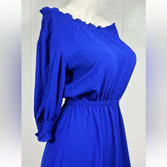 NWT DONNA MORGAN Royal Blue Smocked Waist Off Shoulder Peasant Dress Sz 4 - Picture 4 of 9
